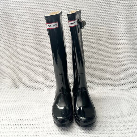Hunter Tall Black High Gloss Women Slip On Rain Boots Classic Essential Size 5 - Picture 3 of 12
